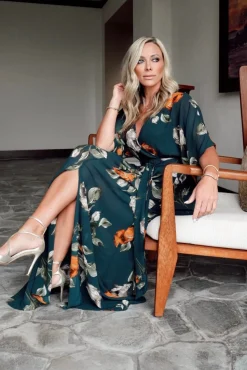 Baltic Born Kia Kimono Maxi Dress | Deep Topaz Floral