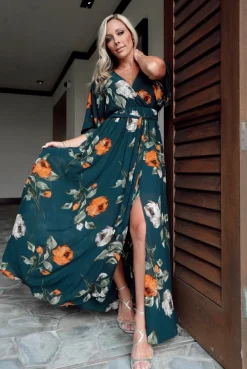 Baltic Born Kia Kimono Maxi Dress | Deep Topaz Floral