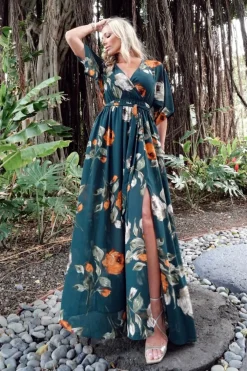 Baltic Born Kia Kimono Maxi Dress | Deep Topaz Floral