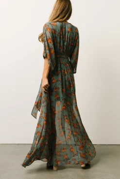 Baltic Born Kia Kimono Maxi Dress | Dusty Blue Floral