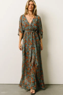 Baltic Born Kia Kimono Maxi Dress | Dusty Blue Floral