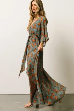 Baltic Born Kia Kimono Maxi Dress | Dusty Blue Floral