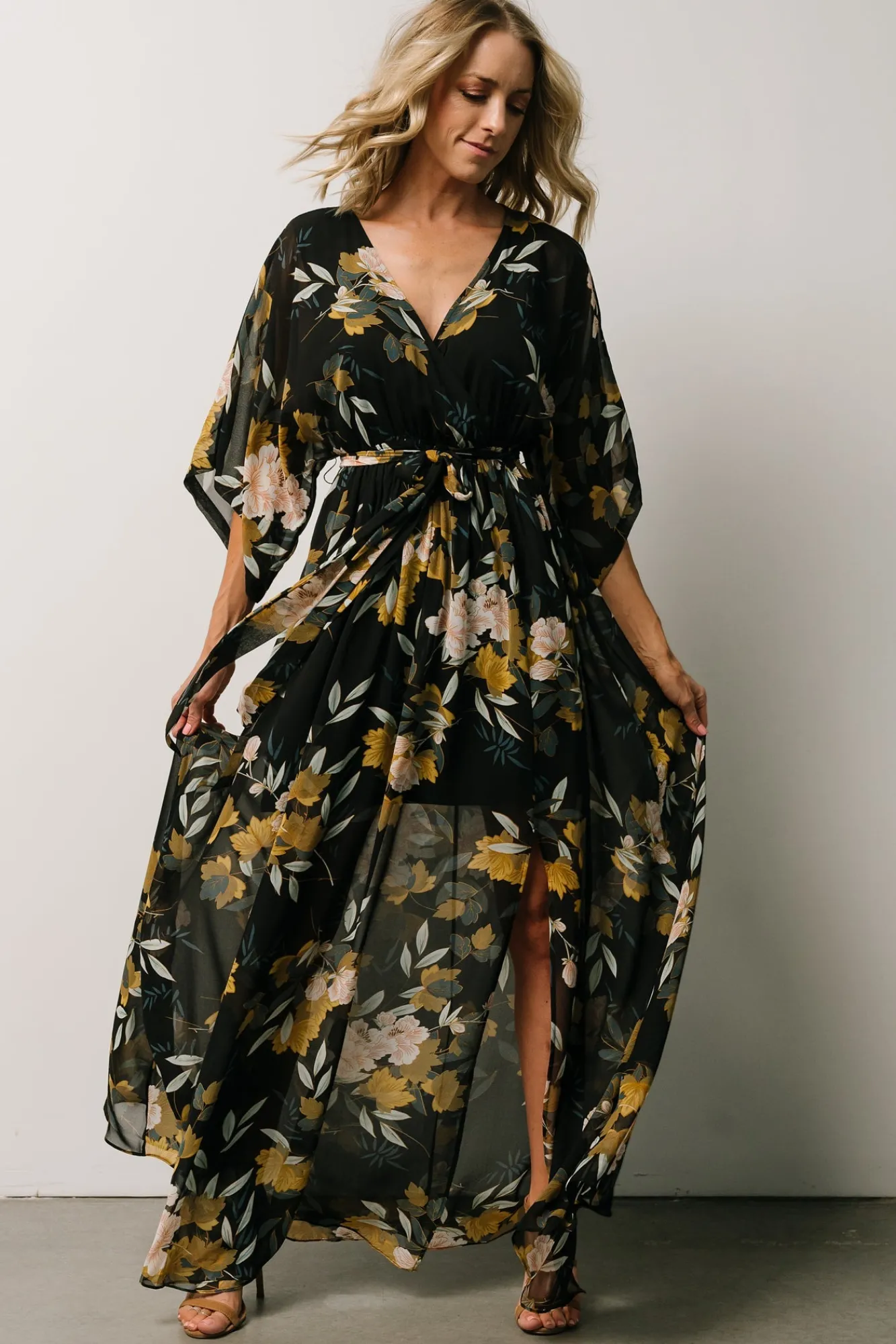 Baltic Born Kia Kimono Maxi Dress | Midnight Floral
