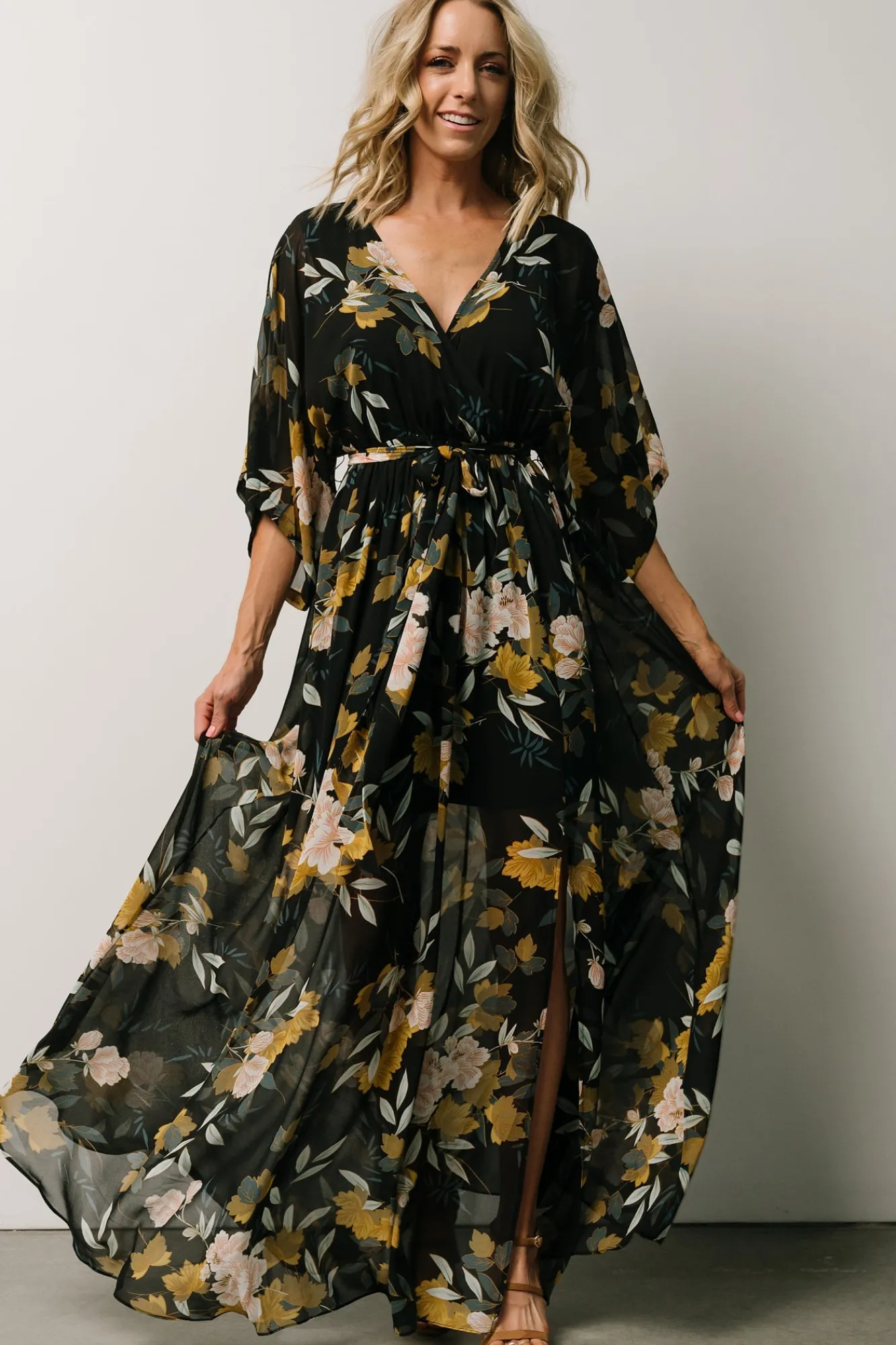 Baltic Born Kia Kimono Maxi Dress | Midnight Floral