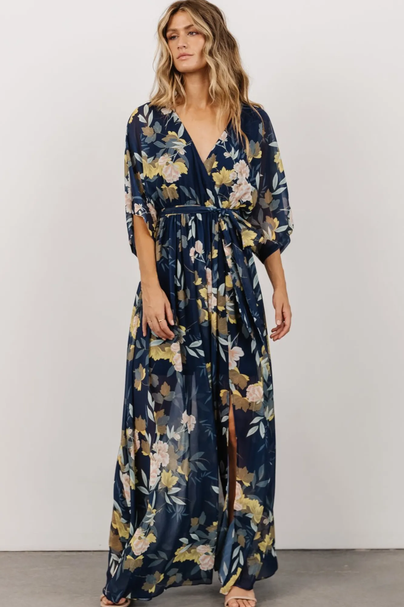 Baltic Born Kia Kimono Maxi Dress | Navy Floral