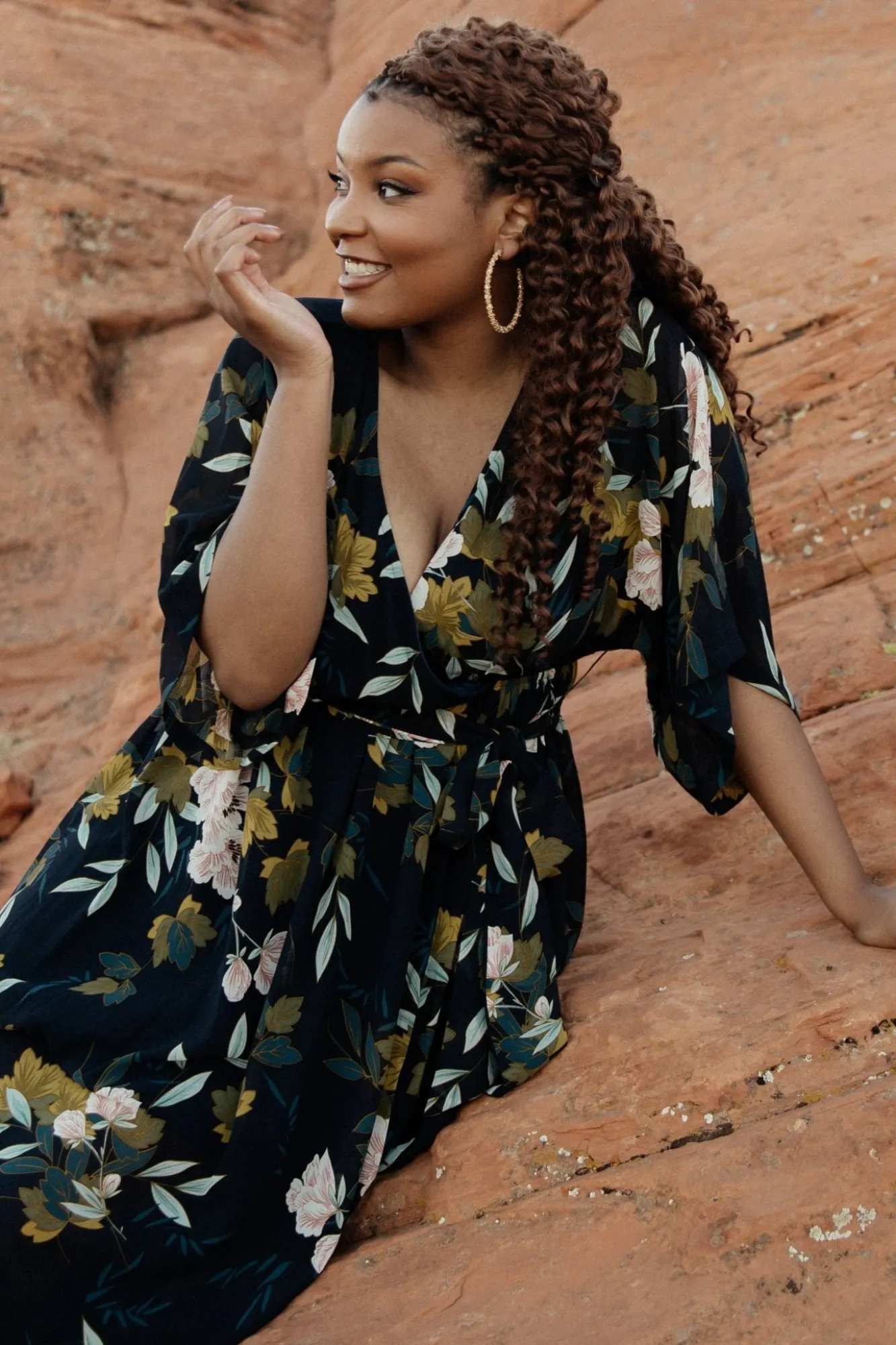 Baltic Born Kia Kimono Maxi Dress | Navy Floral