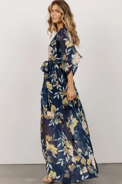 Baltic Born Kia Kimono Maxi Dress | Navy Floral
