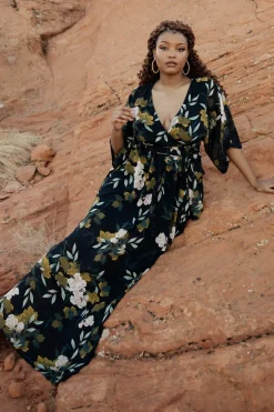 Baltic Born Kia Kimono Maxi Dress | Navy Floral