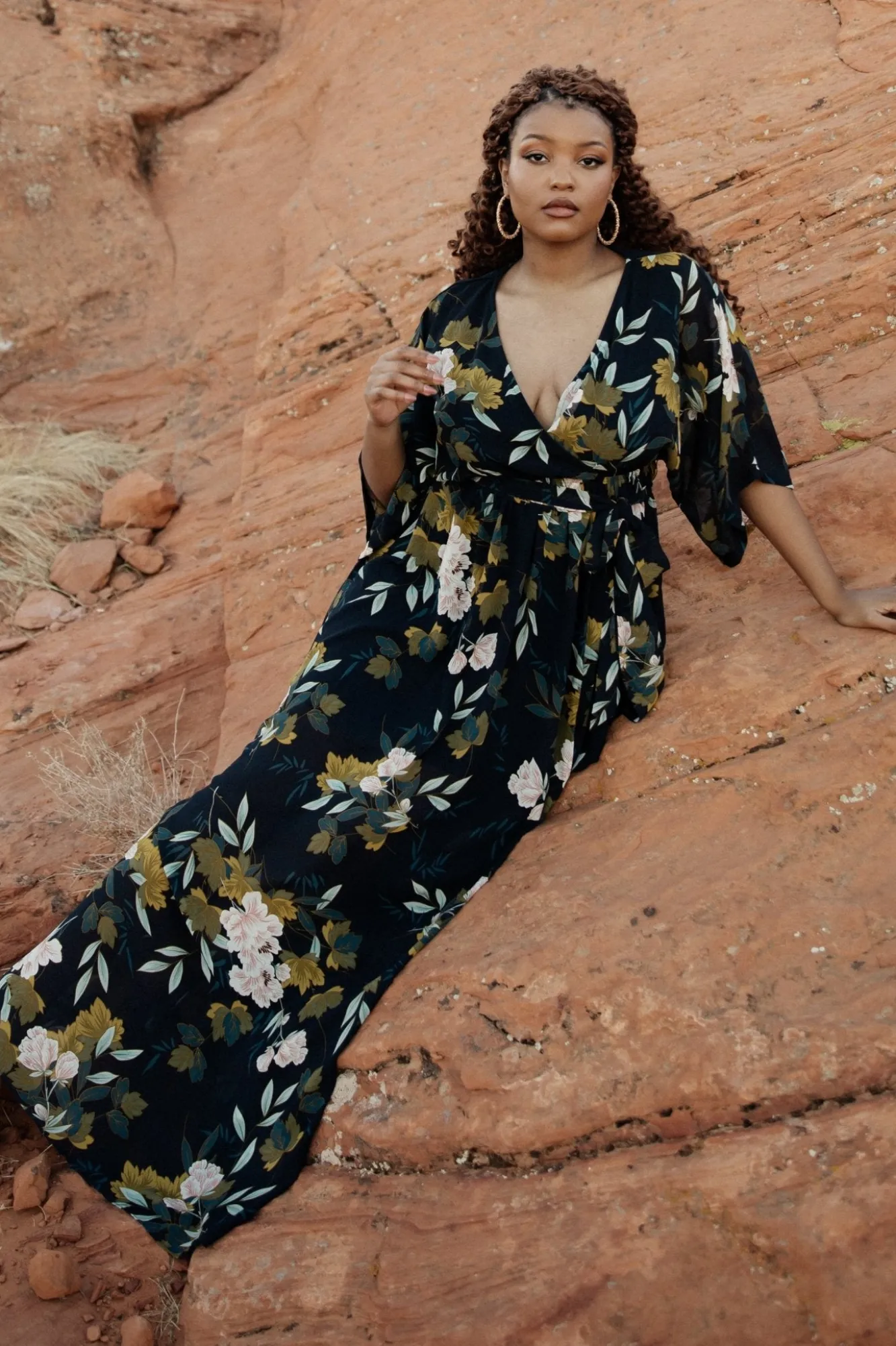 Baltic Born Kia Kimono Maxi Dress | Navy Floral