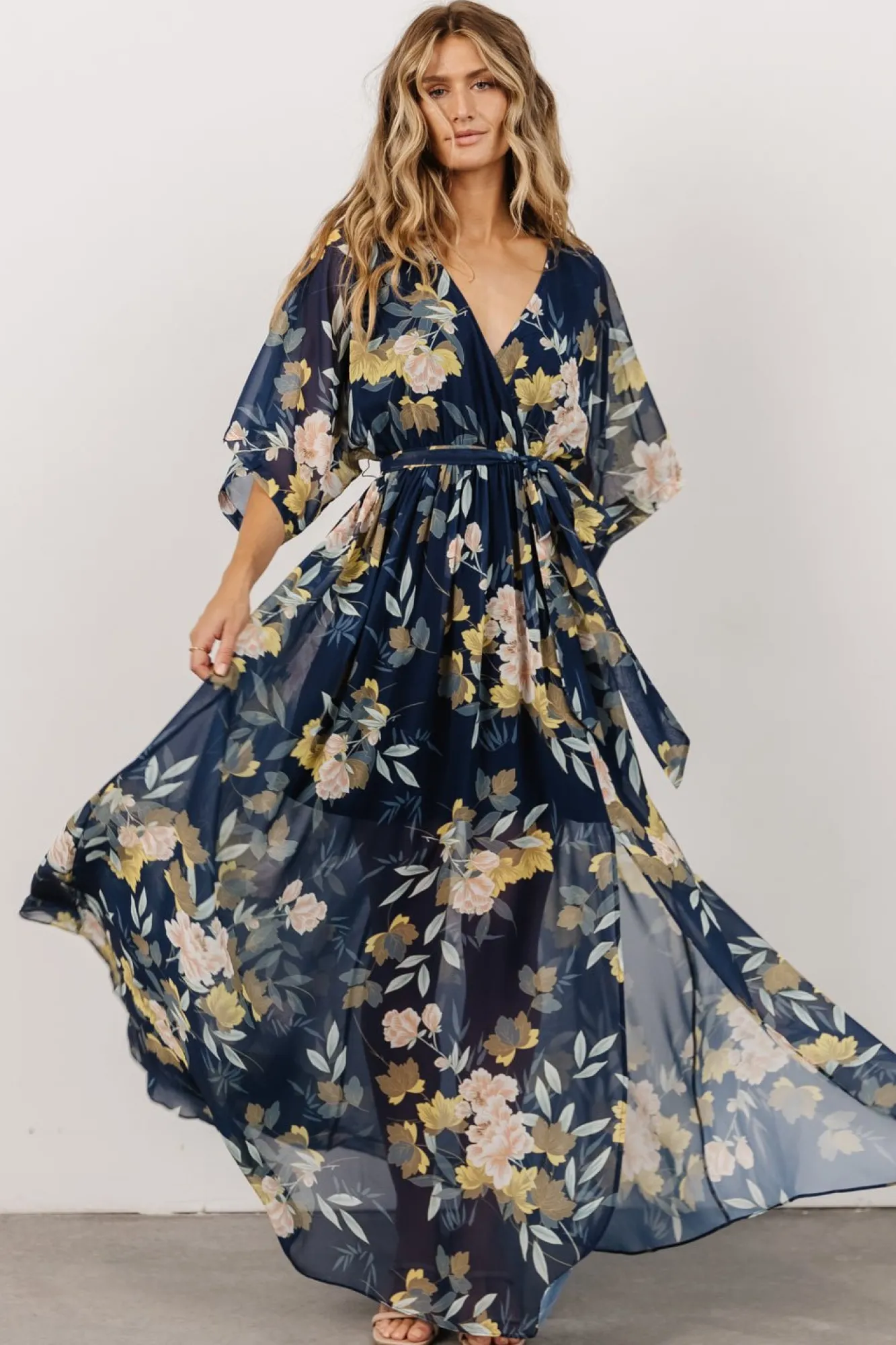 Baltic Born Kia Kimono Maxi Dress | Navy Floral