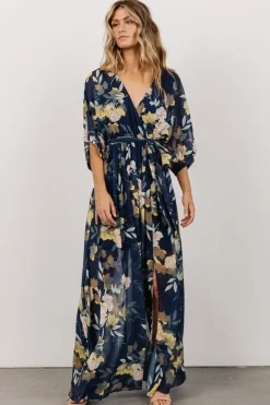 Baltic Born Kia Kimono Maxi Dress | Navy Floral