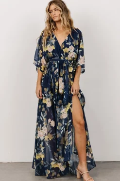 Baltic Born Kia Kimono Maxi Dress | Navy Floral