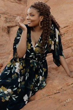 Baltic Born Kia Kimono Maxi Dress | Navy Floral