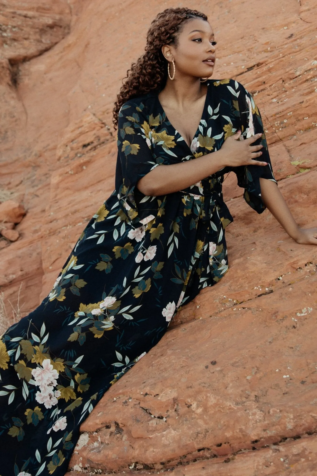 Baltic Born Kia Kimono Maxi Dress | Navy Floral