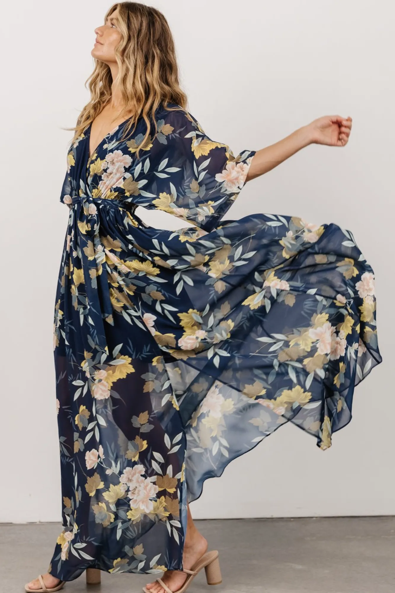 Baltic Born Kia Kimono Maxi Dress | Navy Floral