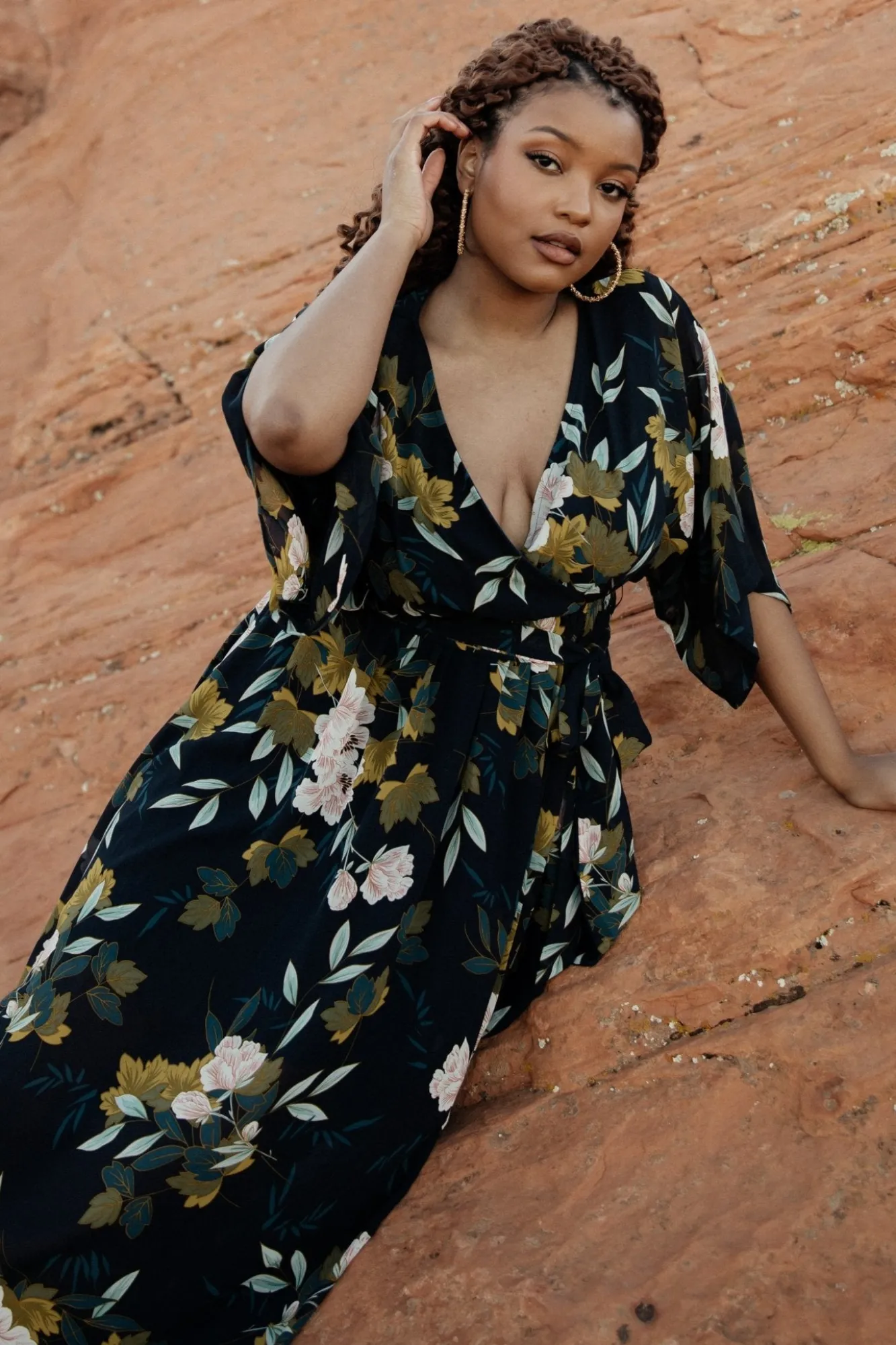 Baltic Born Kia Kimono Maxi Dress | Navy Floral