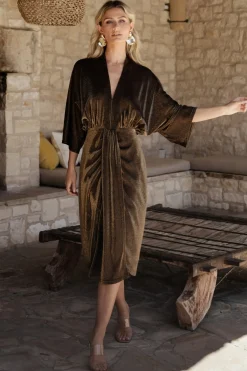 Baltic Born Kleo Ruched Midi Dress | Bronze Shimmer
