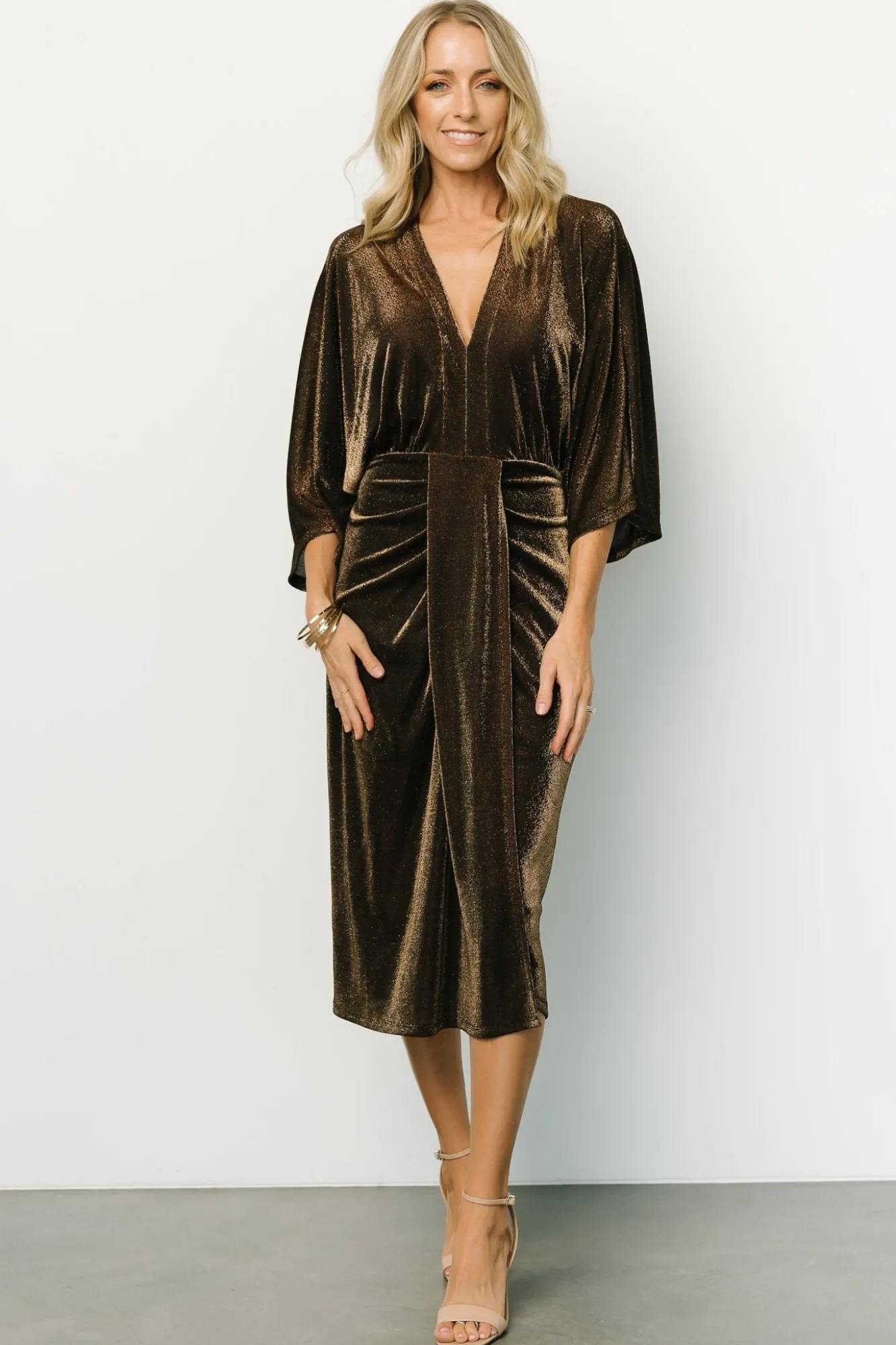 Baltic Born Kleo Ruched Midi Dress | Bronze Shimmer