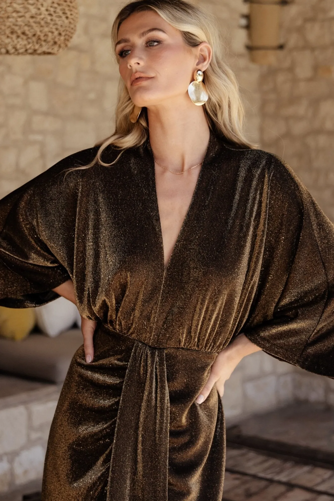 Baltic Born Kleo Ruched Midi Dress | Bronze Shimmer
