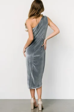 Baltic Born Kourtney Velvet One Shoulder Midi Dress | Dusty Blue