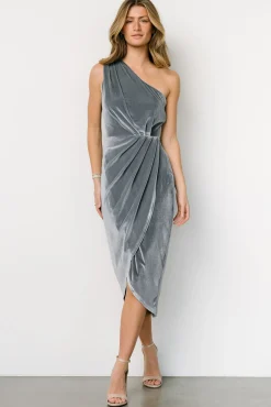 Baltic Born Kourtney Velvet One Shoulder Midi Dress | Dusty Blue