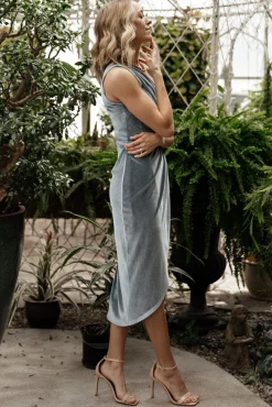 Baltic Born Kourtney Velvet One Shoulder Midi Dress | Dusty Blue