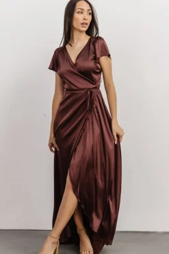 Baltic Born Krystal Satin Wrap Gown | Dark Clove