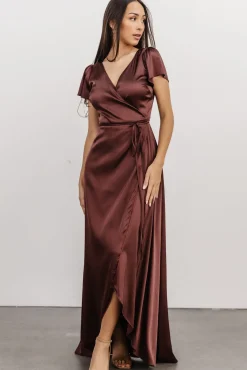 Baltic Born Krystal Satin Wrap Gown | Dark Clove