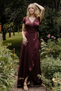Baltic Born Krystal Satin Wrap Gown | Dark Clove