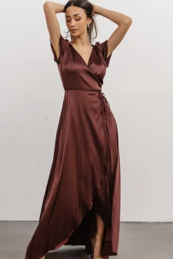 Baltic Born Krystal Satin Wrap Gown | Dark Clove