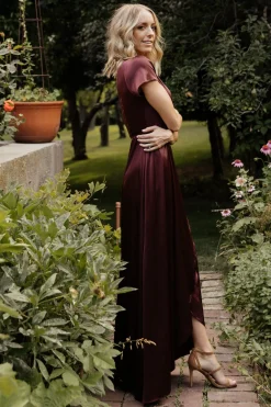 Baltic Born Krystal Satin Wrap Gown | Dark Clove