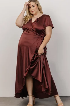 Baltic Born Krystal Satin Wrap Gown | Dark Clove