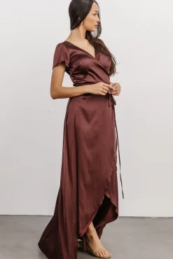 Baltic Born Krystal Satin Wrap Gown | Dark Clove