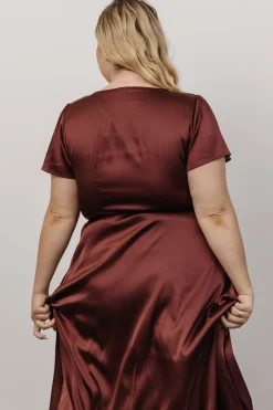 Baltic Born Krystal Satin Wrap Gown | Dark Clove