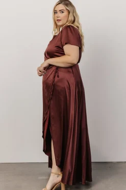 Baltic Born Krystal Satin Wrap Gown | Dark Clove