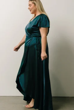 Baltic Born Krystal Satin Wrap Gown | Deep Blue