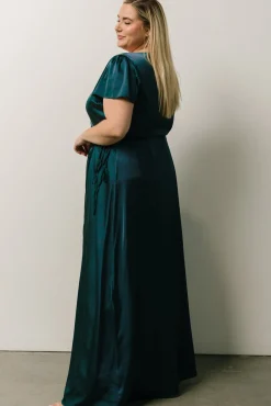 Baltic Born Krystal Satin Wrap Gown | Deep Blue
