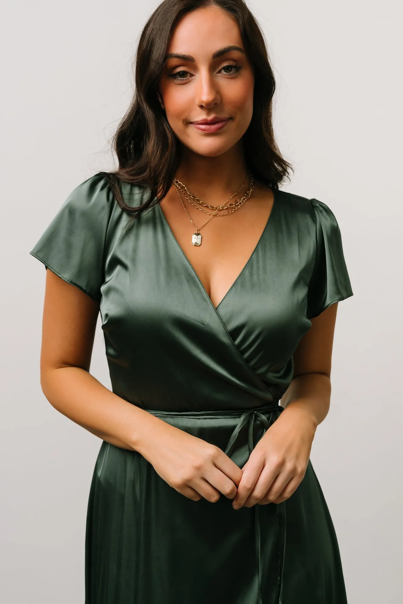 Baltic Born Krystal Satin Wrap Gown | Winter Green