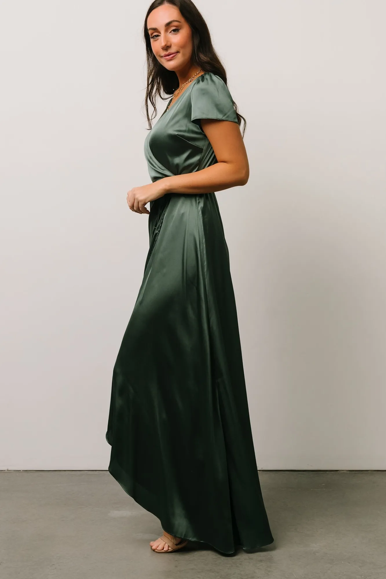 Baltic Born Krystal Satin Wrap Gown | Winter Green