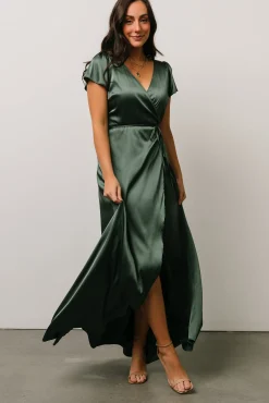 Baltic Born Krystal Satin Wrap Gown | Winter Green