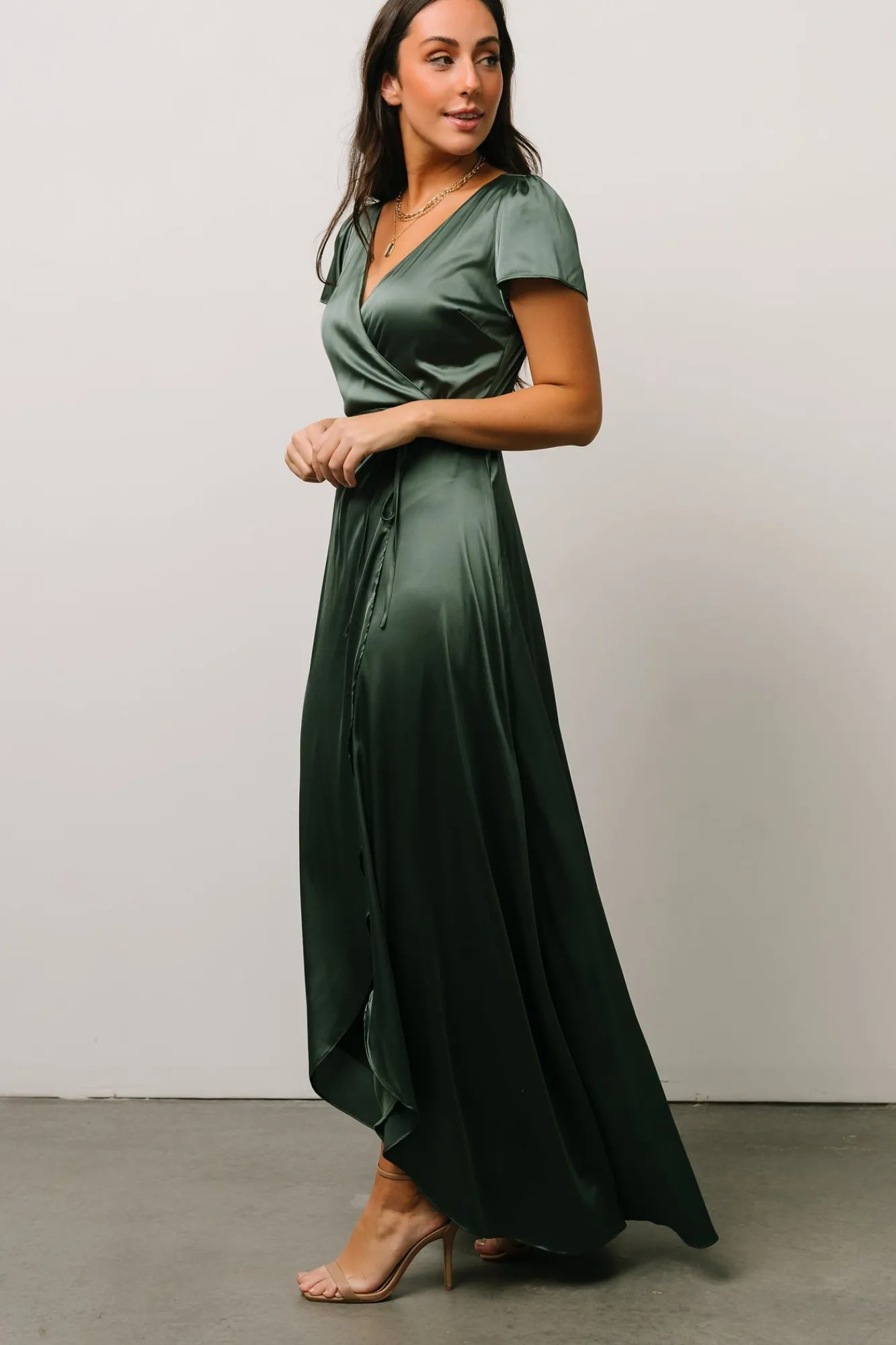 Baltic Born Krystal Satin Wrap Gown | Winter Green