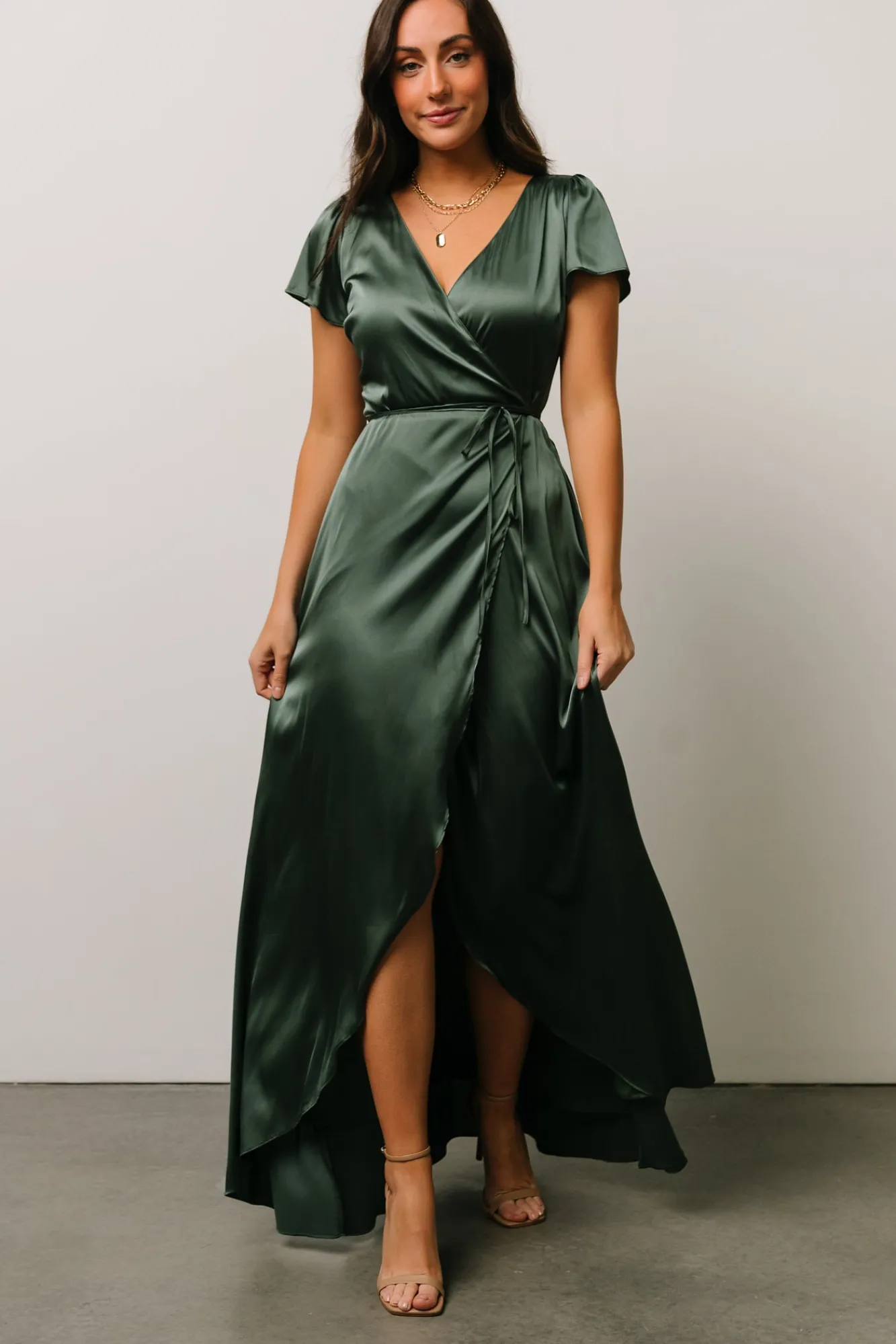 Baltic Born Krystal Satin Wrap Gown | Winter Green