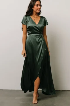 Baltic Born Krystal Satin Wrap Gown | Winter Green