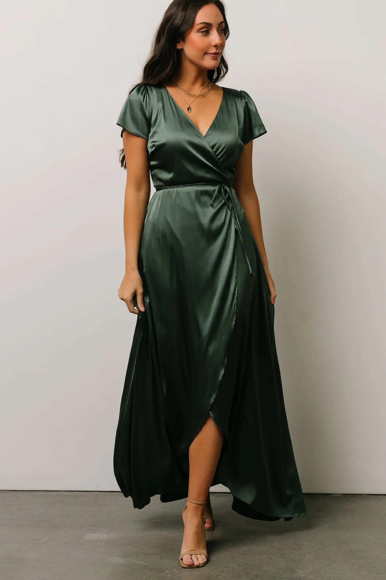 Baltic Born Krystal Satin Wrap Gown | Winter Green
