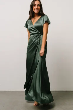 Baltic Born Krystal Satin Wrap Gown | Winter Green