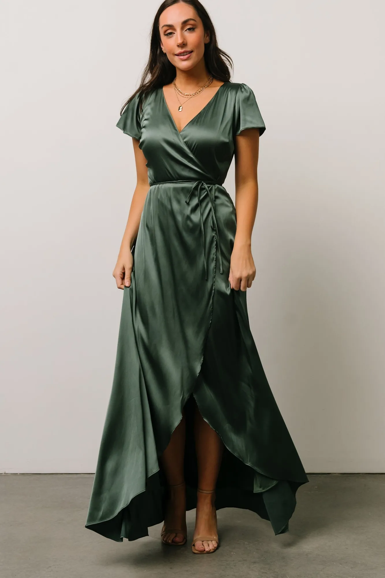 Baltic Born Krystal Satin Wrap Gown | Winter Green