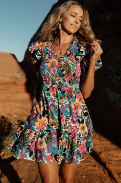 Baltic Born Kyrie Puff Sleeve Short Dress | White Multi
