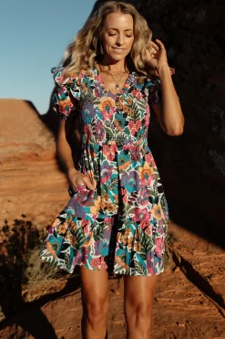Baltic Born Kyrie Puff Sleeve Short Dress | White Multi