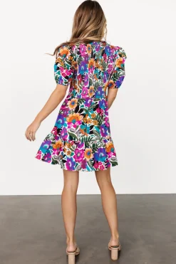 Baltic Born Kyrie Puff Sleeve Short Dress | White Multi