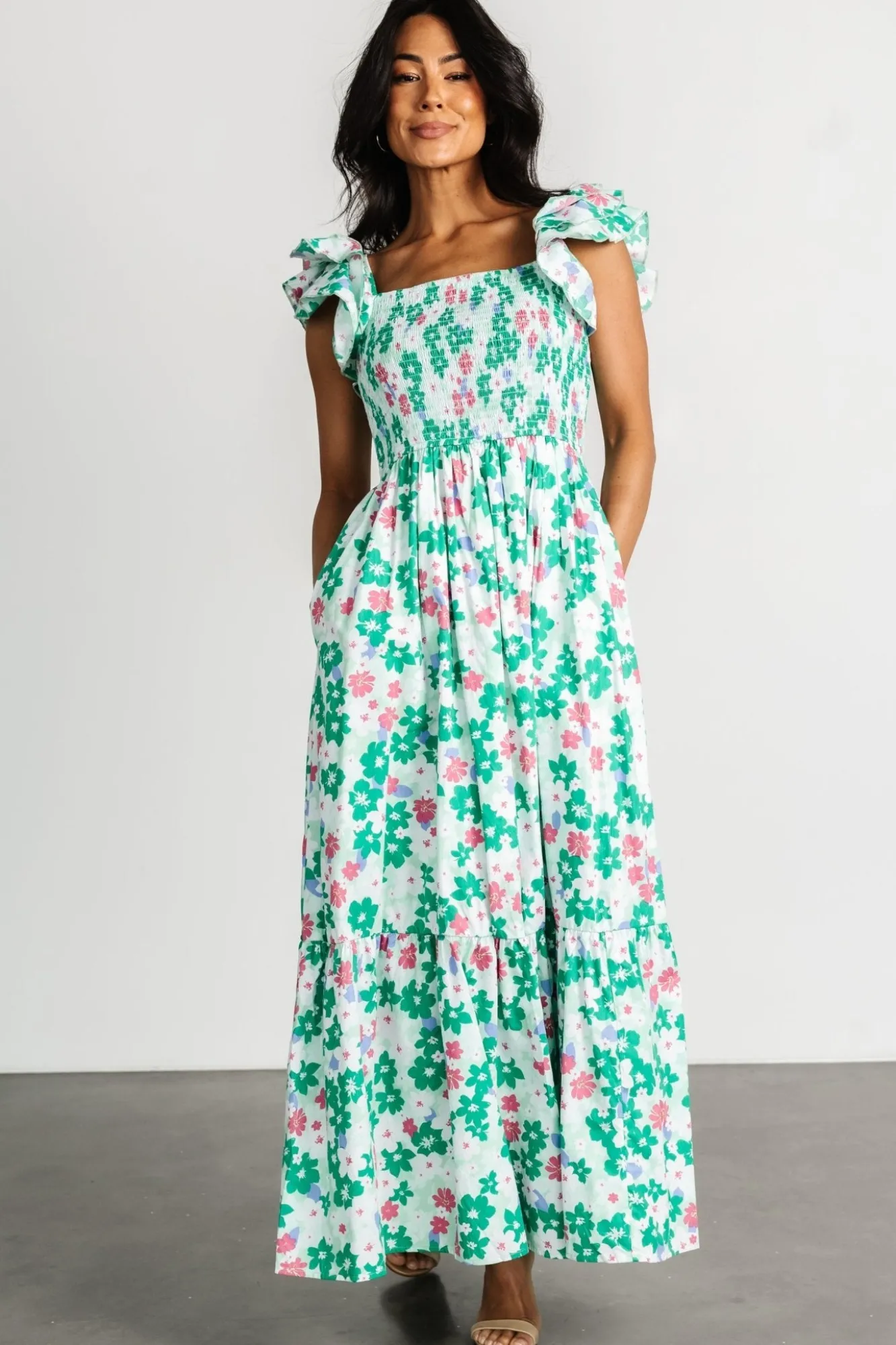 Baltic Born Laguna Smocked Maxi Dress | Green Floral